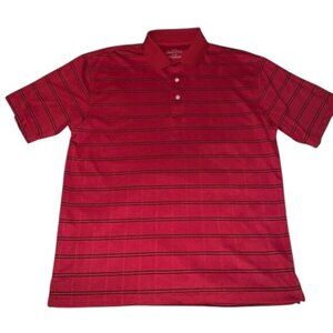 PGA Tour Mens Red Striped Polo Shirt M 100% Cotton Short Sleeve